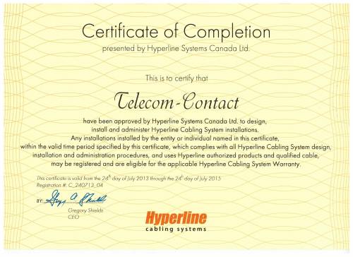 Сертификат Hyperline Cabling System